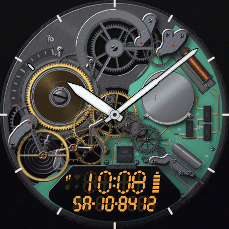 Mecha Digi - Gilt gold on the green board, amber digits, the dial as it ships