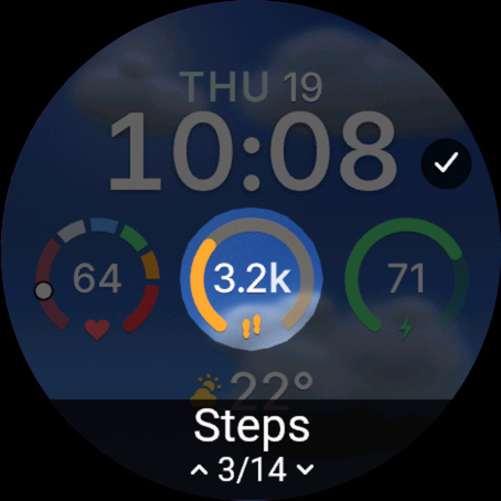Skydial - Choosing a field on the watch, the dial changing as you scroll