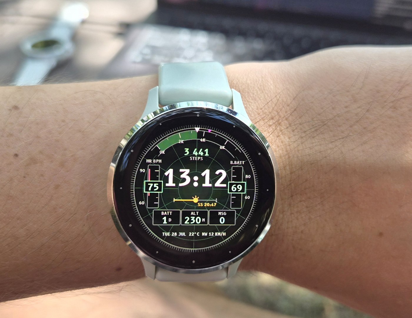 Avionis on a Garmin Venu 3, the goal arc part way round at 3441 steps